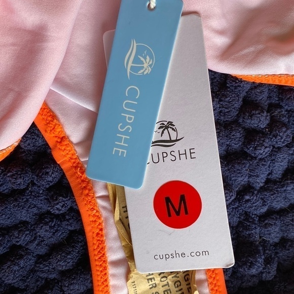 CUPSHE Bikini Cheeky Bottom ruffle top Swim Suit Beach pool summer Orange Sz M - Picture 7 of 8